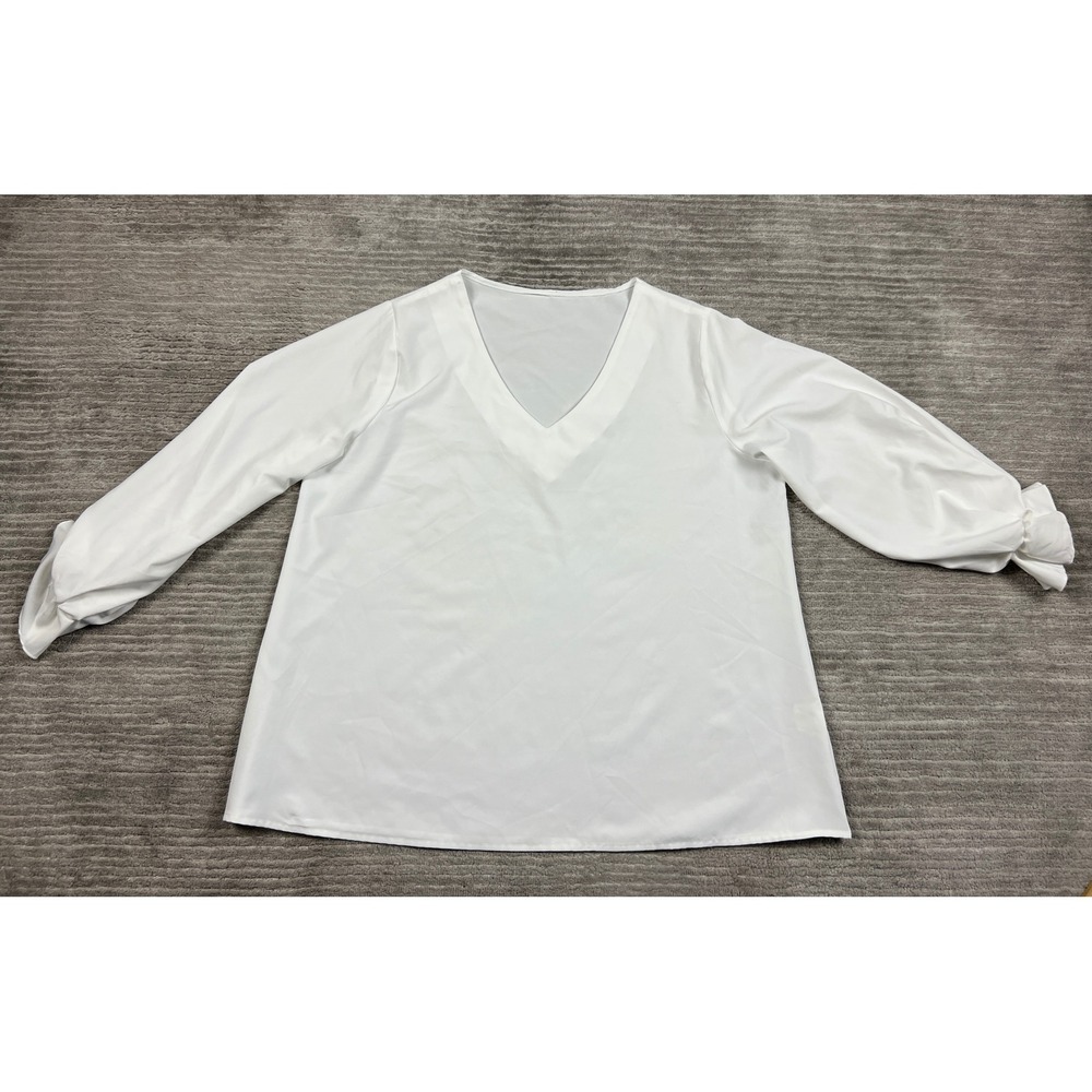 Lyaner Blouse Women XL White V-Neck Long Sleeve Knotted Tie Cuff Solid Top